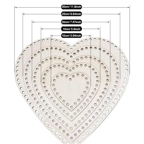 Yayatty 5 PCS Wooden Basket Bottom, Heart-Shaped Crochet Knitting Basket Wood Base Shaper for DIY Basket Craft Weaving Making Supplies - Image 4