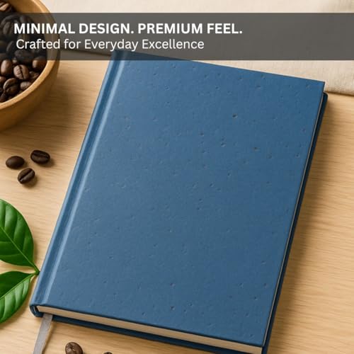 Image of Eco Friendly Blue Notebook A5 | Tree-Free Coffee Husk Paper Cover Journal | FSC Certified College Ruled Recycled Pages | Premium Minimal Diary for Office, Work & Gifting