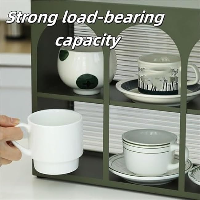 Arched Countertop Mug Holder and Display Shelf Coffee Cup Storage Rack Desktop Organizer for Wine Glasses for Kitchen Entryway Space Saver(11.8 * 5.9 * 15.7in)