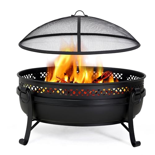 Image of SUNCREAT Outdoor Patio Fire Pit with Mesh Spark Screen, 40 inch Portable Fire Pit for Camping, Outside, Black