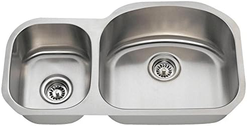 MR Direct 501R-18 Stainless Steel Undermount 32-1/8 in. Double Bowl Kitchen Sink, 18 Gauge