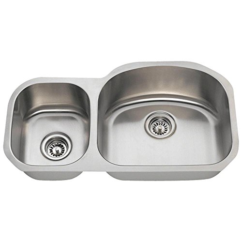 MR Direct 501R-18 Stainless Steel Undermount 32-1/8 in. Double Bowl Kitchen Sink, 18 Gauge