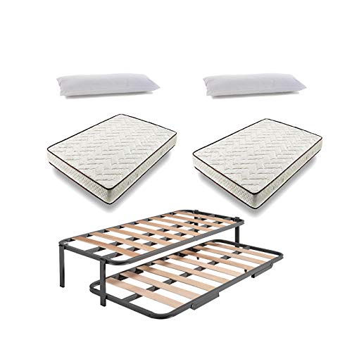 HOGAR24 ES.es-Cama Nido Estructura Reforzada Doble Barra Superior (4 Patas) + 2 Flexitex + 2 Almohadas de Fibra, 80x190cm