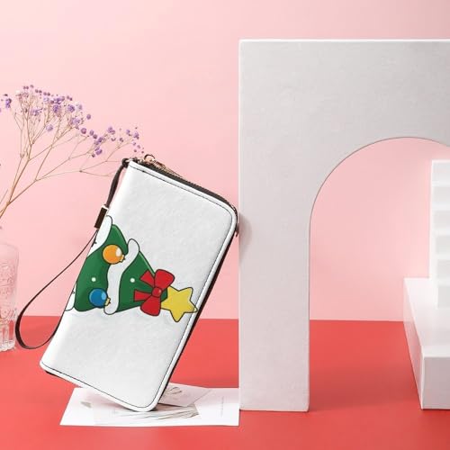 Cartoon Christmas Tree Simple PU Leather Clutch Long Bifold Wallet, Coin Purse Credit Pass Case, Durable Card-Holder Money Storage for Women Men 6