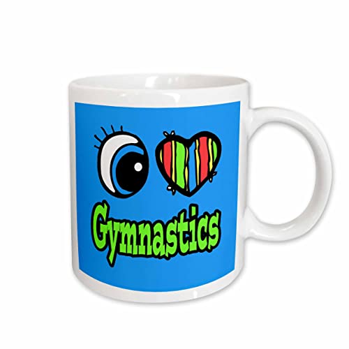 3dRose Bright Eye Heart I Love Gymnastics Ceramic Mug, 11 oz, White