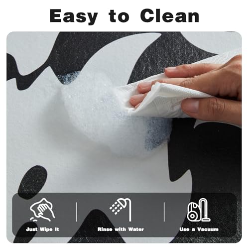 Halloween Bath Mat, Thin Halloween Bathroom Rug Non Slip Quick Dry Ghost Bath Mat Fits Under Door Thin Floor Mat Halloween Decor, 17''x30'', Ghosts Black