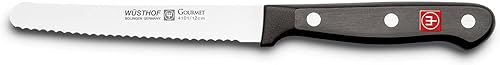 WÜSTHOF Gourmet Cuchillo serrado de 45 pulgadas Cuchillo serrado alemán de utilidad Cuchillo de utilidad serrado con corte láser preciso de acero