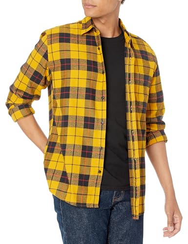 Chemise homme flanelle jaune à carreaux coupe regular confortable