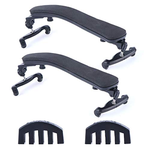 Xgood 2 Sets Violin Shoulder Rest for 1/4 and 1/2 Size with Collapsible and Height Adjustable Feet and 2 Pieces Violin Practice Mutes for Daily Violin Practice