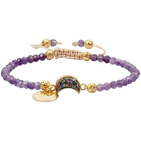 TUMBEELLUWA Beads Bracelets Faceted Stone 4mm Healing Crystal Bracelet Half Moon Shape Druzy Adjustable Handmade Jewelry for Women,Amethyst Cover