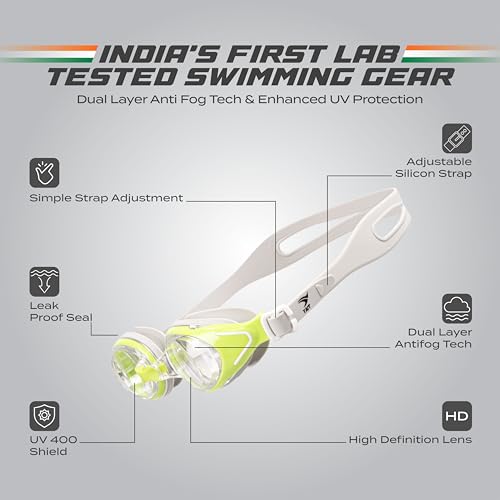 Image of AquaElite High Clarity Swimming Goggles for Men & Women | Lab tested by Experts | Dual Anti Fog Tech with UV Protection 400 | Polycarbonate Lens with Easy adjustment strap - Grey & Green