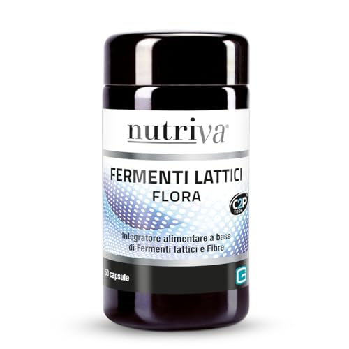 NUTRIVA Fermenti Lattici Flora, Integratore Alimentare a Base di Probiotici, Prebiotici e Fibre, Equilibrio della Flora Intestinale, Supporto dell'Apparato Digerente, Benessere Intestino 50 compresse