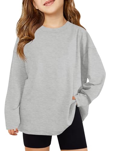 Haloumoning Girls Long Sleeve T-Shirts Kids Fall Oversized Tops Casual Crewneck Tees 5-14 Years