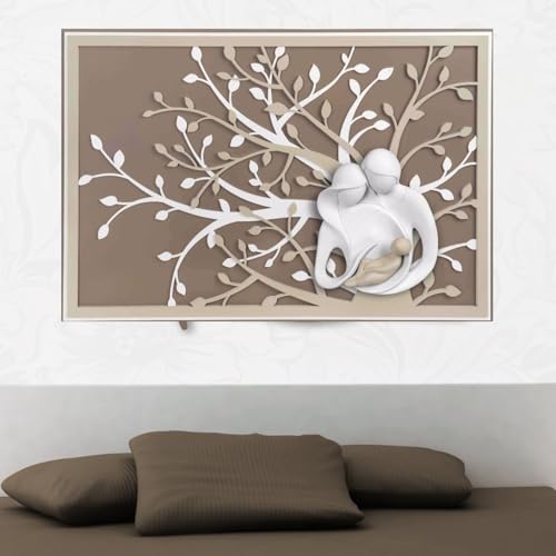 MAZZOLA LUCE Quadro capoletto per camera da letto sacra famiglia 105x72 moderna capezzale legno tortora albero della vita scultura marmorino