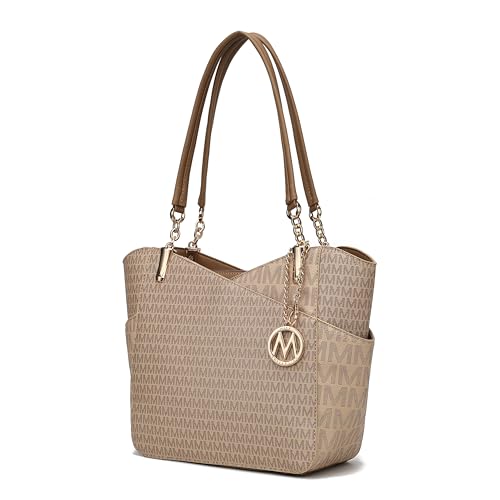 MKF Collection Bolsa feminina exclusiva, bolsa de ombro, bolsa de mão de couro vegano com alça superior, Jules Bege, Large