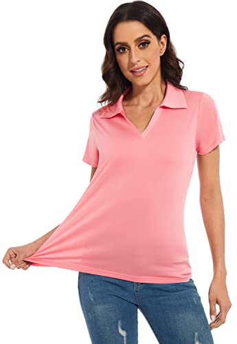 Ullnoy Women'S Dry-Fit Golf Polo Shirts Short Sleeve Shirts For Women V Neck Moisture Wicking Sports Tops Collar 3 Pack Black/Blue/Pink M thumb #3