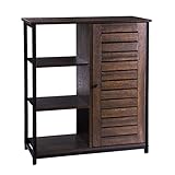 FIVEGIVEN Retro Bathroom Floor Storage Cabinet with Door/3 Side Shelves Rustic Industrial, Espresso