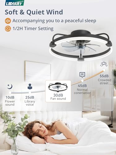 LEDIARY 20" Low Profile Black 6-Speed Ceiling Fan w/ LED Lights + Remote - image 5