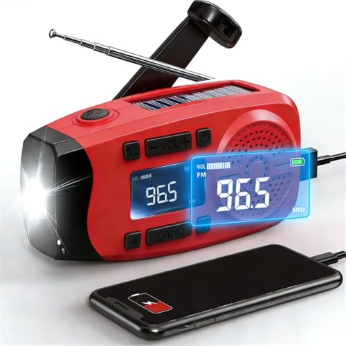 Radio de survie solaire et dynamo avec lampe et power bank intégrée Rouge V2