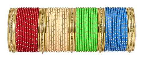 Image of NMII Stylish Multi colour Metal Bangles set for women and Girls with Zari and Cutting Design | Fancy Multicolour Bangles for women | Metal Chudi Set For Women | Women's Bangles