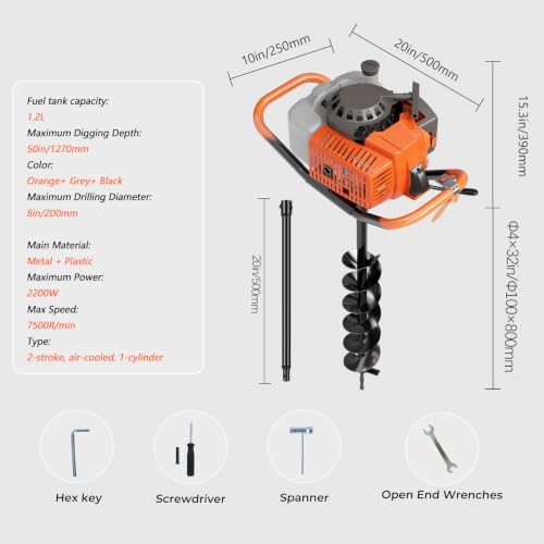 Image of Upgraded 72CC Gas Auger w / 3 Bits(4 inch 6 inch 8 inch) & 3 Extenders(8 inch 12 inch 20 inch)