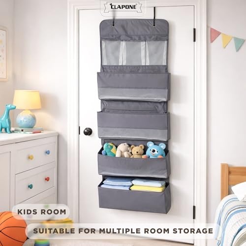 Image of CLAPONE Over the Door Organizer /Large Pockets - Anti-Tilt Hanging Storage for Bedroom /Closet Door Storage /Bathroom /Pantry /Nursery /Bedroom (Grey, 4 Shelf Hanging Door)