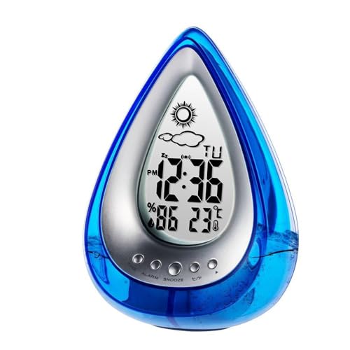 Jamal Alarm Clock Water Power Digital Weather Station Time Humidity Large LCD Display and Temperature Measurement Environmental Technology for Indoor Office Home (Blue)