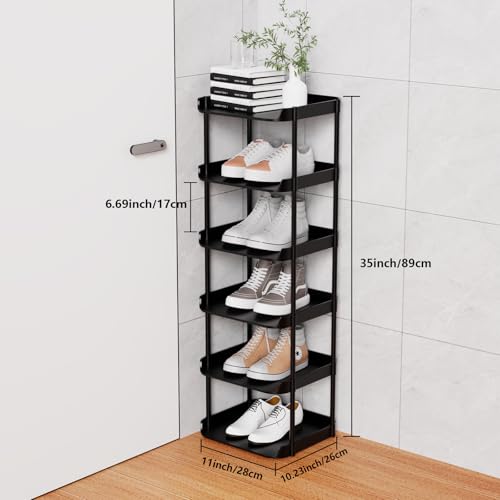 Altdnmaf 6 Ebenen Schmal Schuhregal, Mehrschichtiges Hoch Schuhregale Platzsparend, Stapelbar Klein Standregal, Vertikales Plastik Regal, Shoe Rack für Treppe, Flur, Küche, Schlafzimmer, Schwarz – Bild 4