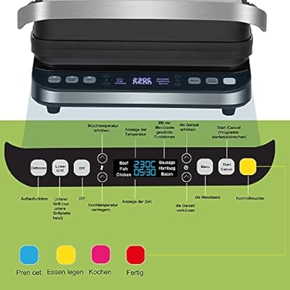 Kontaktgrill,Sandwichmaker,Waffeleisen 180° Doppelseitiger Optigrill Indoor Elektro Grill|6automatische Programme|Intuitiver Sensor|Touch Display,2000 W,Grill mit 4 abnehmbaren Platten (BCG02D) – Bild 4
