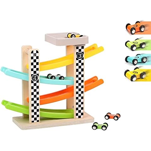 Wooden Car Ramp Toy Mini Cars, Educational Toys Car Sliding Rail Car Wooden Steam Ramp Racing Track Toy Cover