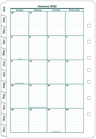 FranklinCovey - Original Monthly Tabs | 2-Page Per Month - Ring-Bound (Classic, Jan 2022 - Dec 2022)