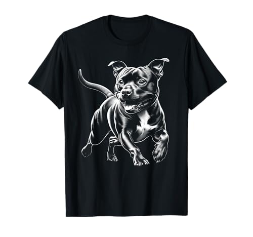 Fröhlicher Staffordshire Bull Terrier im Zeichenstil T-Shirt