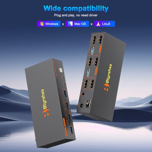 Image of 4K@60Hz HDMI KVM Switch 2 Monitors 2 Computers, with 4 USB 3.0 Ports for 2 Computers Sharing Dual Monitors Keyboard Mouse Printer with 2 USB Cables, Power Adapter and Controller