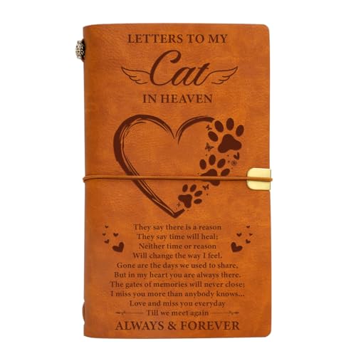 Vetbuosa Cat Memorial Gifts for Loss of Cat, Cat Memorial Leather Journal, Pet Loss Sympathy Gift, Bereavement Remembrance Condolence Gift, Gifts for Cat Lover