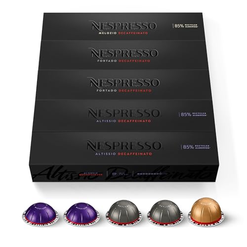 Nespresso Vertuo - Bundle 50 Capsules de Café - Décaféiné, Torréfaction Légère, Intense - 20x Altissio Decaffeinato, 20x Fortado Decaffeinato, 10x...