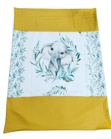 Couverture bébé version plaid double gaze moutarde doré 80x120