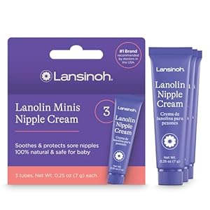 Lansinoh Lanolin Nipple Cream Safe for Breastfeeding Baby, Breastfeeding Essentials, 3 Mini Tubes, Each 0.25 Ounces