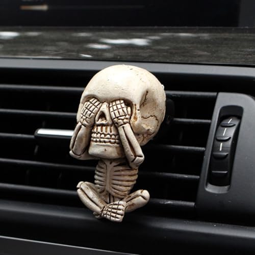 Image of GLEAVI Skull Car Vent Clips 3Pcs Car Air Vent Clip Skull Car Charms Car Air Freshener Accessories Automotive Interior Decoration Halloween Car Decorations Interior for Men Women, Beige