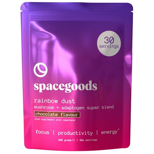 Spacegoods Rainbow Dust 240g | 30 Servings | Flavoured Mushroom Coffee | 80mg of Natural Caffeine | Lions Mane, Chaga, Ashwagandha & Vitamin B5 | Sharper Focus, Energy & Calm | Chocolate