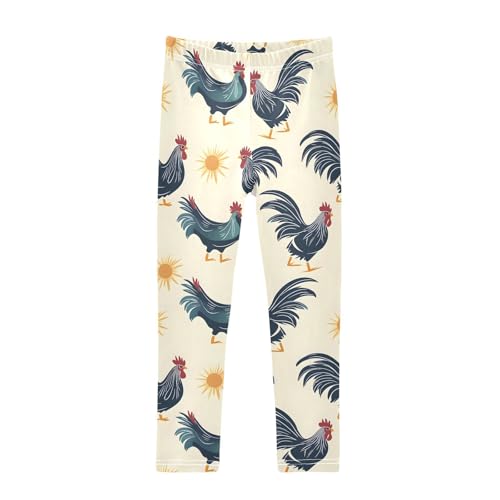 Rooster Sun Girls Leggings Ultra Soft Compression Yoga Gym Pants for Kids 4-10T