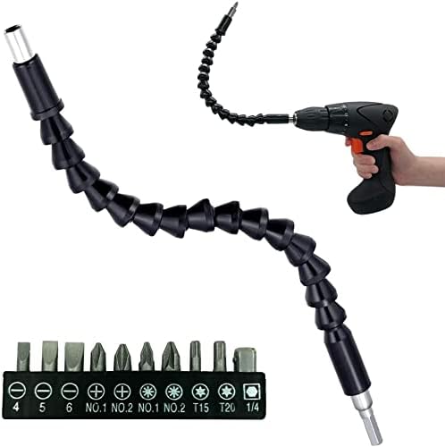 11.5 Inch Flexible Extension Shaft with 10 Drill Bit Sets, 1/4" Hex Head Magnetic Connect Drive Shaft Tip, Drill Flexible Shaft, Batch Head Connecting Rod Multi-Angle Work