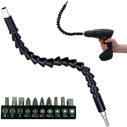 11.5 Inch Flexible Extension Shaft With 10 Drill Bit Sets, 1/4" Hex Head Magnetic Connect Drive Shaft Tip, Drill Flexible Shaft, Batch Head Connecting Rod Multi-Angle Work #TOP7