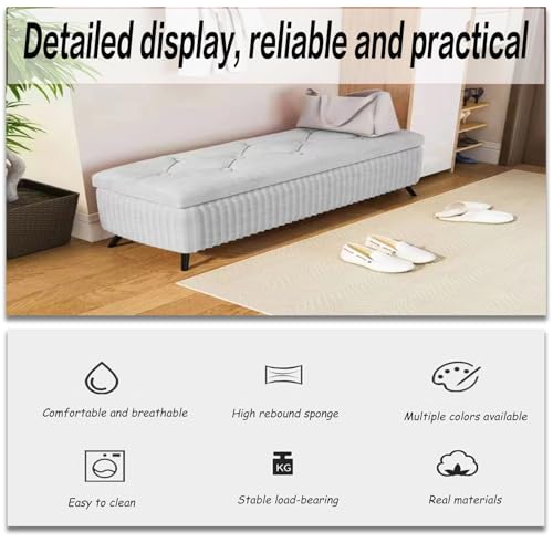 Banc de rangement ottoman en velours blanc cassé avec compartiment à chaussures discret