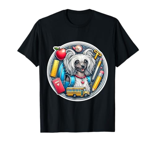 Regreso a la escuela Chino Crestado Perro Niños Niñas Dueño Estu Camiseta