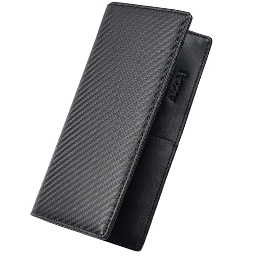 Image of Alldaily Bifold Slim Long Wallet for Men RFID-Blocking Thin Card Holder with ID Window, Faux Leather (Black)