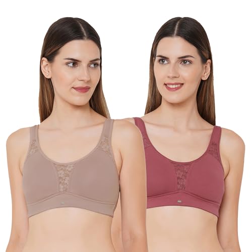 Image of SOIE Women Solid Non Padded Non Wired Full Coverage Stretch Cotton Minimizer Bra Combo Pack of 2