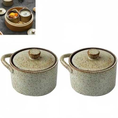 olkljdg蒸し碗 茶碗蒸し器 蓋付き 北欧風 おしゃれ 陶器 スープ茶碗・デザート茶碗蒸し両用 和食器 旅館・飲食店業務用 うつわ食器 蒸し器付きちゃわんむし器 (太陶色,3.5インチ*2個)