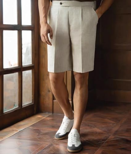 Men's Short Linen Pants Men Trousers Casual Pants Lightweight with Pockets Fit Pants3