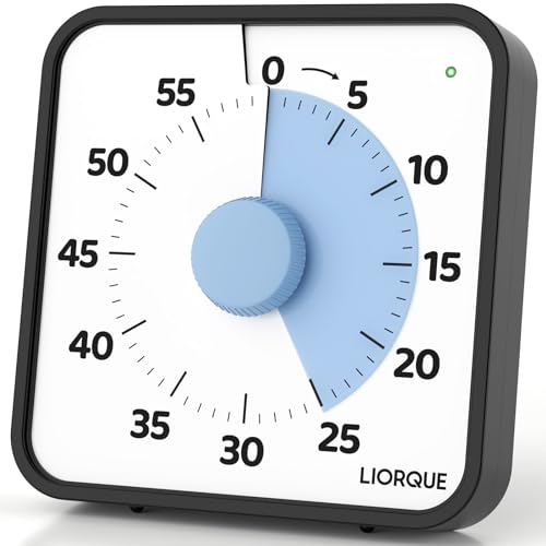 LIORQUE 19cm Visueller Timer 60 Minuten Countdown Timer mit großem Bildschirm für Kinder und Erwachsene Leiser Kurzzeitmesser für Küche Schule Büro Batterie inklusive