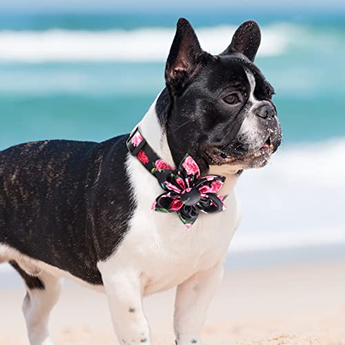 Fancy Black Dog Collar Floral Female Dog Collar With Flower Bowtie Dog Collar For Girl Female Cats Dogs Spring Summer Season Dog Collars For Small Medium Large Dogs for Your Furbaby - Image 2
